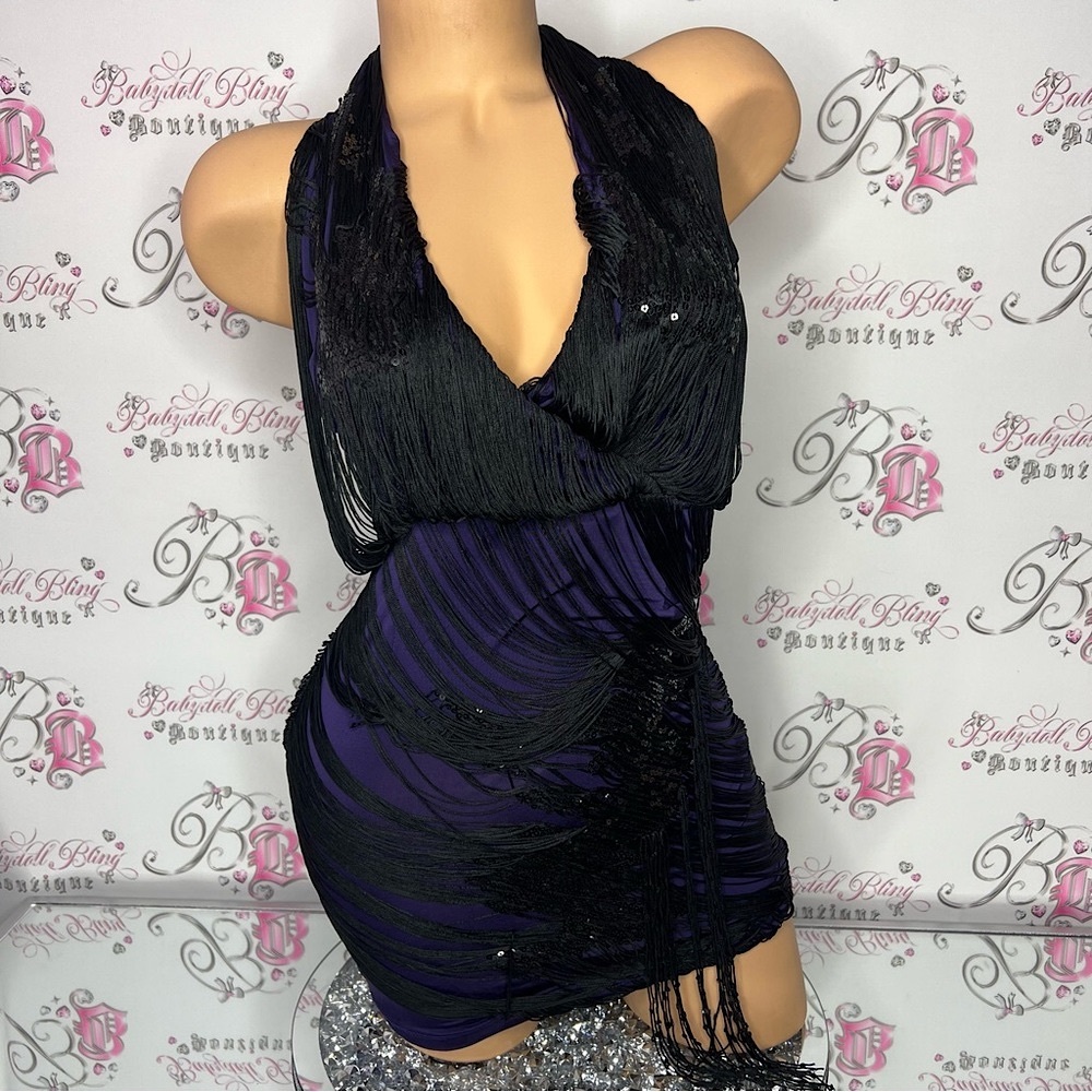 bebe Black and Purple Mini Dress